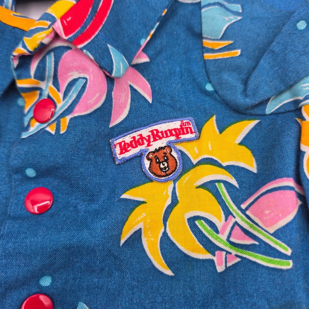 Vintage Teddy Ruxpin Summertime Outfit Tropical Shirt Yellow Shorts WOW 1980s - Picture 3 of 11